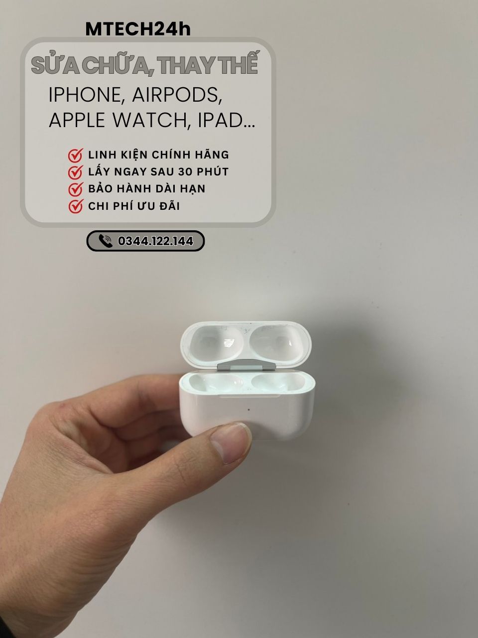 Thay pin AirPods nhanh chóng, chính hãng tại Mtech24h